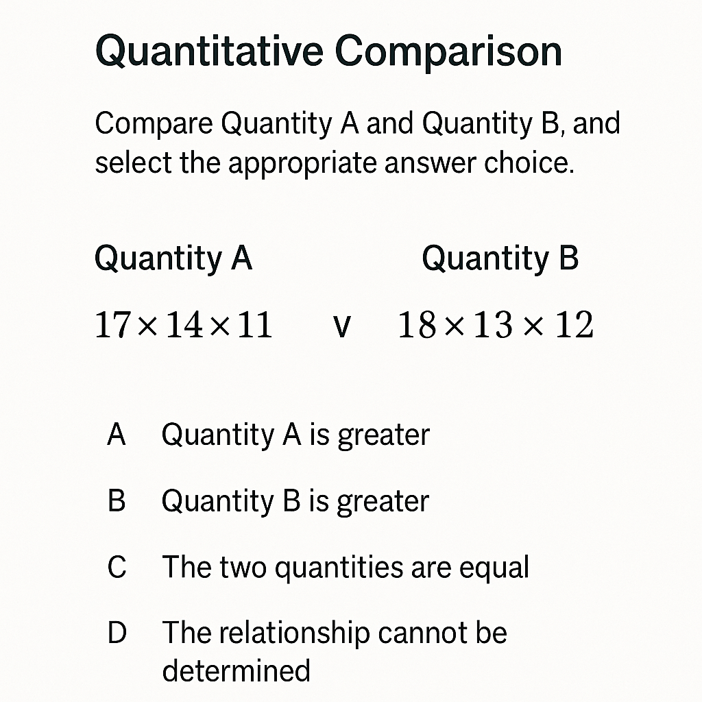 Sample GRE Quantitative Comparison question with answer options